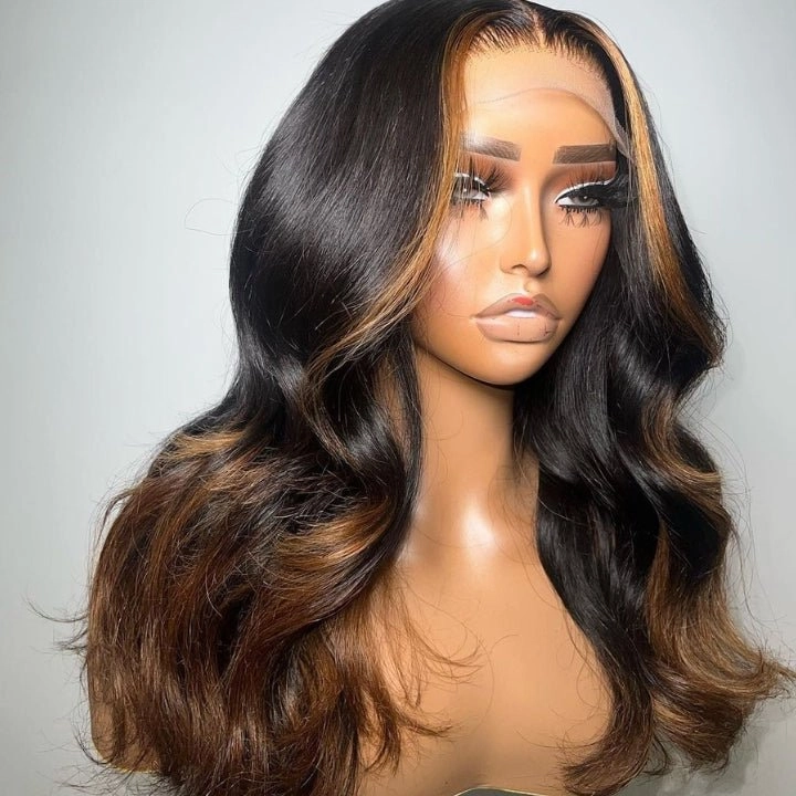 Funky Colored Wigs | Glueless 13x4/6x4.5 Money Piece Brown Mix Black Body Wave HD Transaparent Pre Cut Lace Human Hair Wigs-Geeta Hair