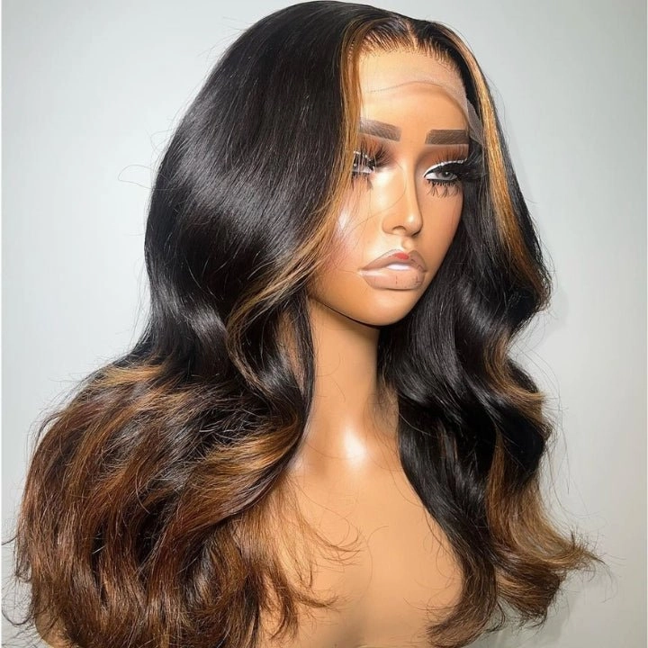 Funky Colored Wigs | Glueless 13x4/6x4.5 Money Piece Brown Mix Black Body Wave HD Transaparent Pre Cut Lace Human Hair Wigs-Geeta Hair