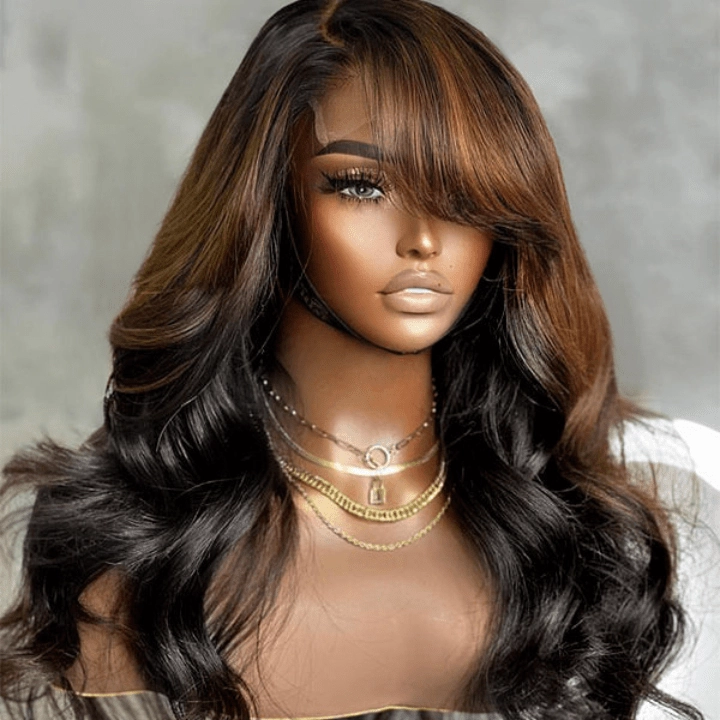 Funky Colored Wigs | Glueless 13x4/6x4.5 Money Piece Brown Mix Black Loose Wave Pre Cut HD Transaparent Lace Human Hair Wigs-Geeta Hair