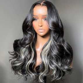 Funky Colored Wigs | Glueless 13x4/6x4.5 Money Piece Light Blonde Mix Black Body Wave Pre Cut HD Transaparent Lace Human Hair Wigs With Breathable Cap Highlights Air Wig-Geeta Hair