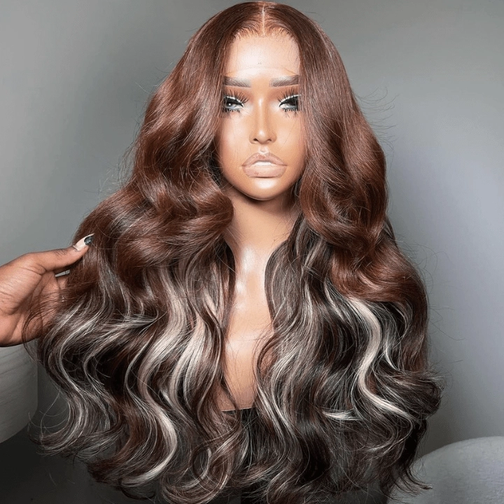 Funky Colored Wigs | Glueless 13x4/6x4.5 Money Piece Light Blonde Mix Black Body Wave Pre Cut HD Transaparent Lace Human Hair Wigs With Breathable Cap Highlights Air Wig-Geeta Hair