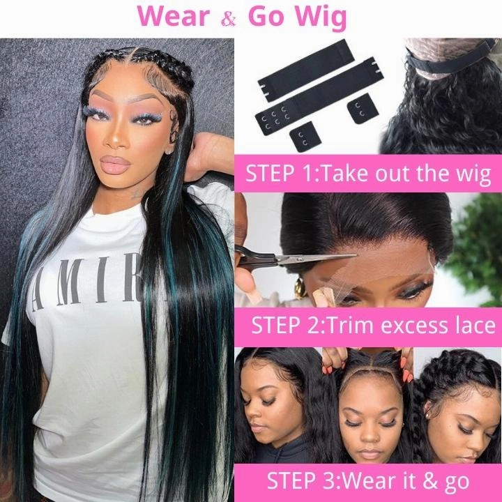 Funky Colored Wigs | Highlight Bluish Green Straight HD Transparent Lace Wig Moeny Piece Colored Natural Hairline Human Hair Wigs-Geeta Hair