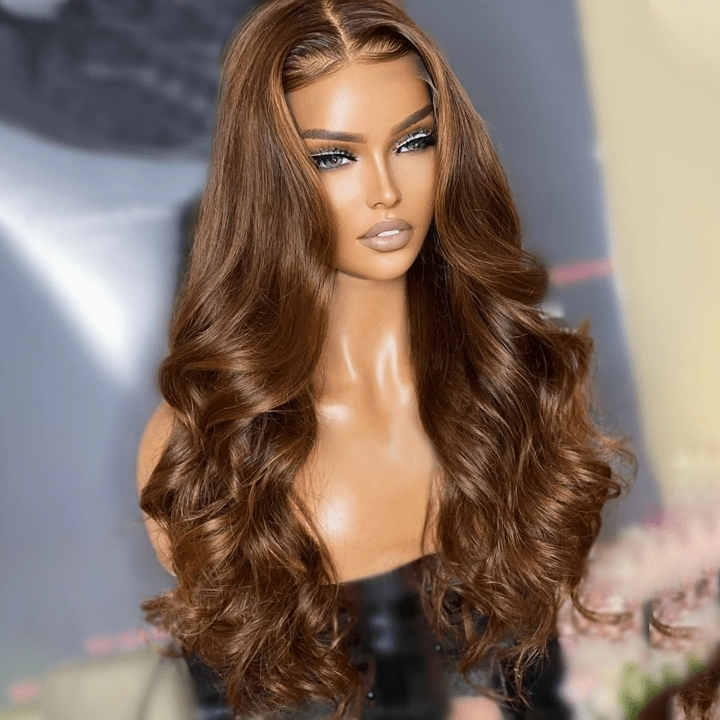 Geeta 13x4 Lace Front Body Wave Brown Wig Glueless HD Lace Human Hair Wigs Preplucked Long Wigs