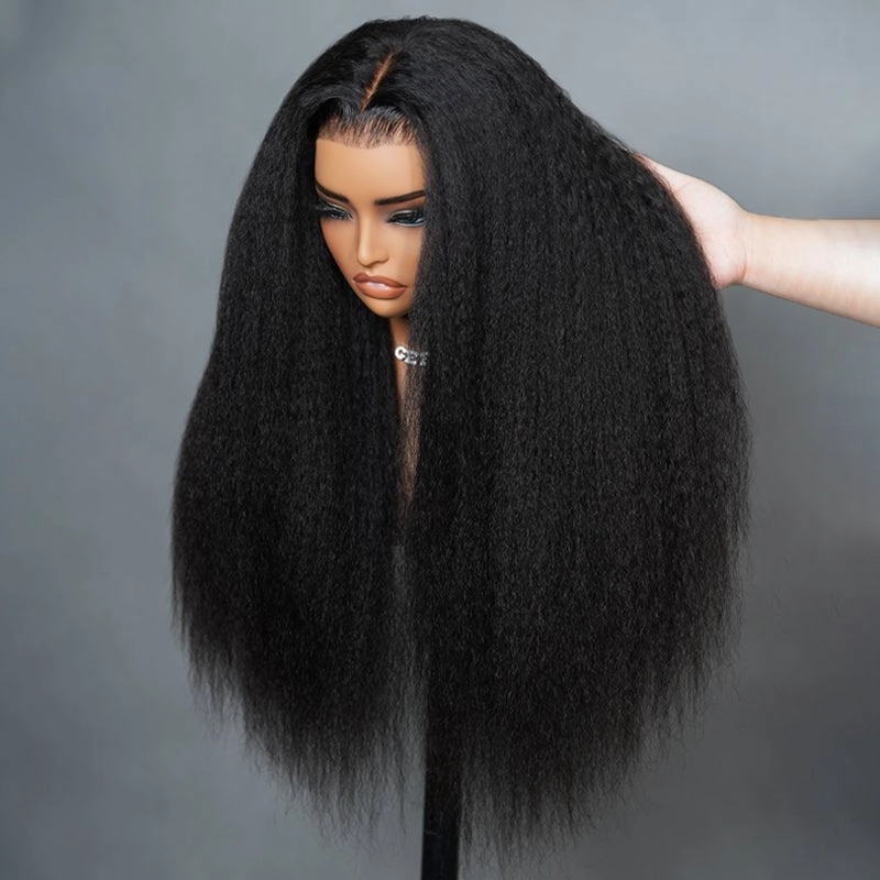 Geeta 13x4 Pre Everything Kinky Straight Lace Frontal Put On And Go Invisi Drawstring Human Hair Wig