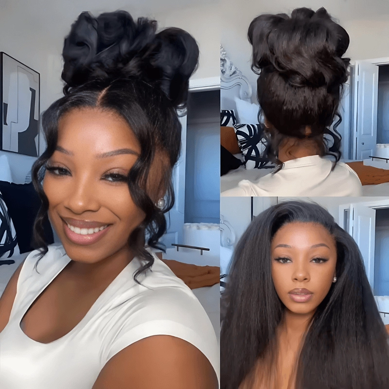 Geeta 13x4 Pre Everything Kinky Straight Lace Frontal Put On And Go Invisi Drawstring Human Hair Wig