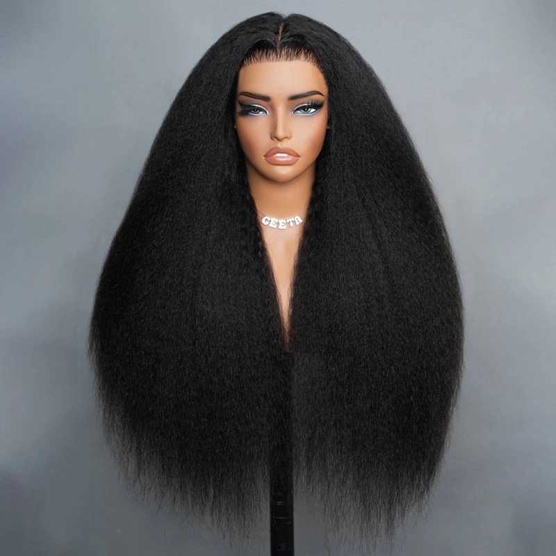 Geeta 13x4 Pre Everything Kinky Straight Lace Frontal Put On And Go Invisi Drawstring Human Hair Wig