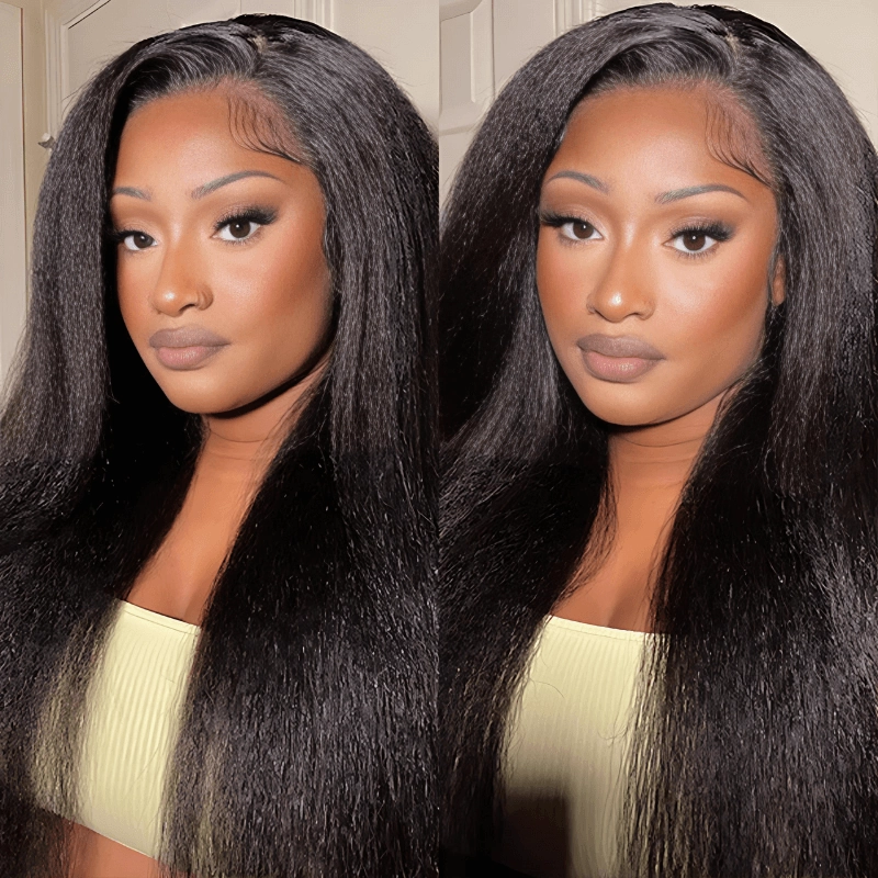 Geeta 13x4 Pre Everything Kinky Straight Lace Frontal Put On And Go Invisi Drawstring Human Hair Wig