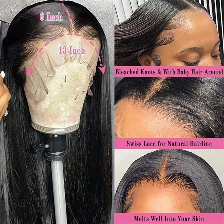 Geeta 6x4 Lace Closure / 13x6 Straight Lace Front Wigs Human Hair 180% Density HD Lace Glueless Wigs