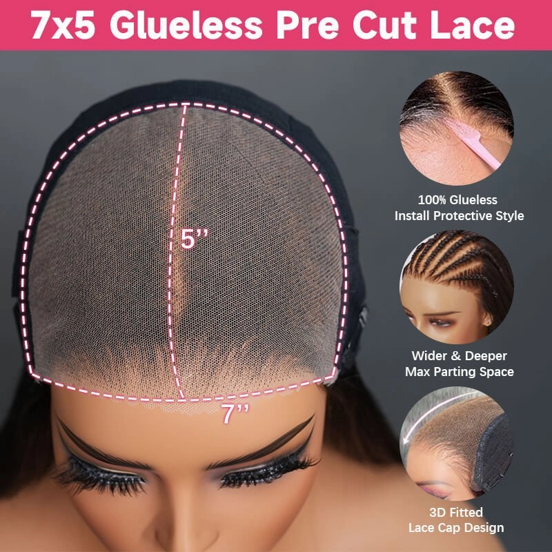 Geeta 7x5 Glueless Lace Body Wave Wig Chestnut Brown Ombre Highlight Color Invisi Drawstring Put on and Go Wig