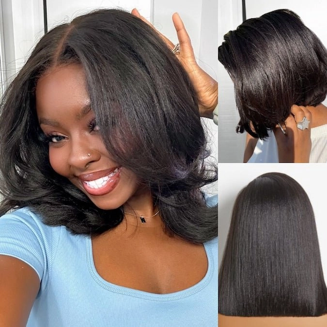 Geeta 7x5 Lace Yaki Straight Glueless Put On And Go Short Bob Wig 13x4 Lace Frontal Invisi Drawstring Flash Sale