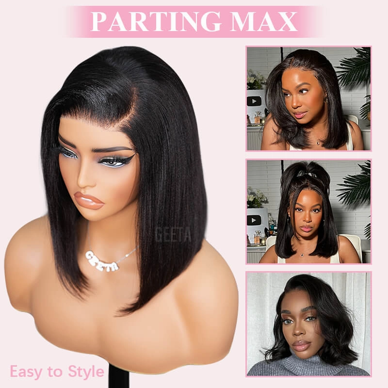 Geeta 7x5 Lace Yaki Straight Glueless Put On And Go Short Bob Wig 13x4 Lace Frontal Invisi Drawstring Flash Sale