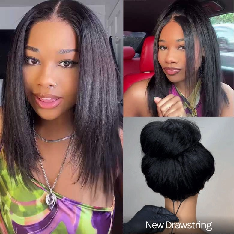 Geeta 7x5 Lace Yaki Straight Glueless Put On And Go Short Bob Wig 13x4 Lace Frontal Invisi Drawstring Flash Sale