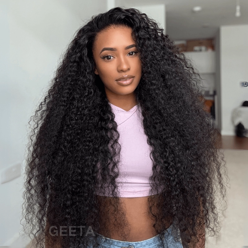 Geeta Black Curly 13x4 HD Lace Front Wig 100% Virgin Human Hair Wigs Pre Plucked Hairline