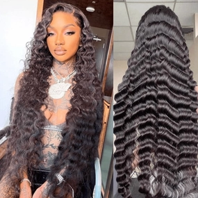 Geeta Black Hair Loose Deep Wave HD Lace Front Wig Super Long Length Human Hair Wigs For Women