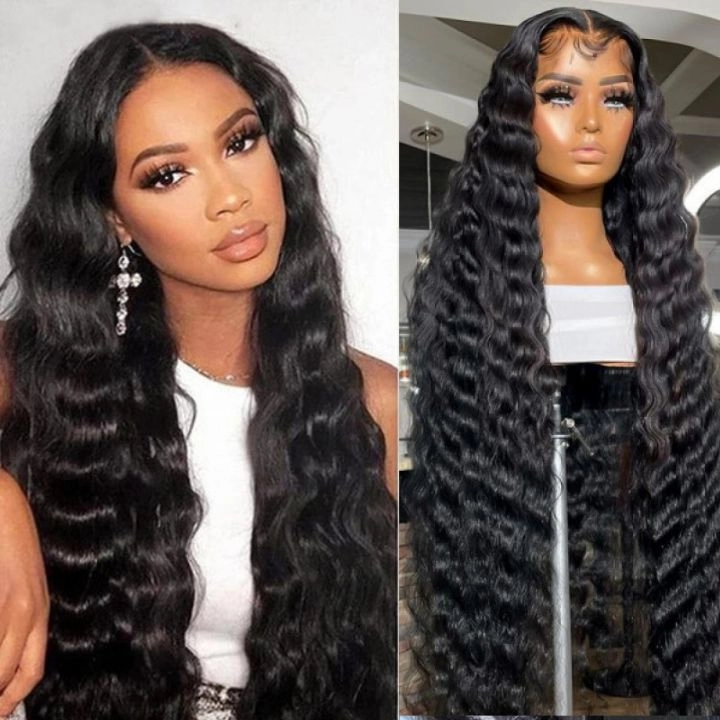 Geeta Black Hair Loose Deep Wave HD Lace Front Wig Super Long Length Human Hair Wigs For Women