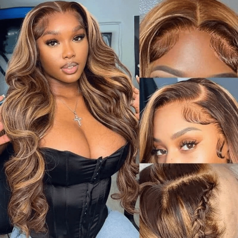 Geeta Body Wave Honey Blonde Highlight 13x4 HD Transparent Lace Front Wig 100% Virgin Human Hair Wig