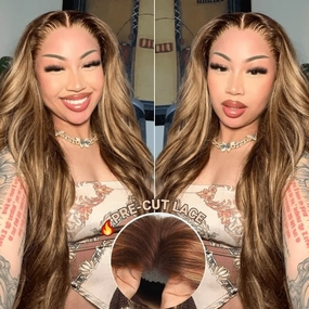 Geeta Body Wave Honey Blonde Highlight 13x4 HD Transparent Lace Front Wig 100% Virgin Human Hair Wig