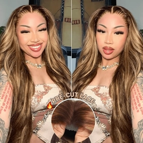 Geeta Body Wave Honey Blonde Highlight 13x4 HD Transparent Lace Front Wig 100% Virgin Human Hair Wig