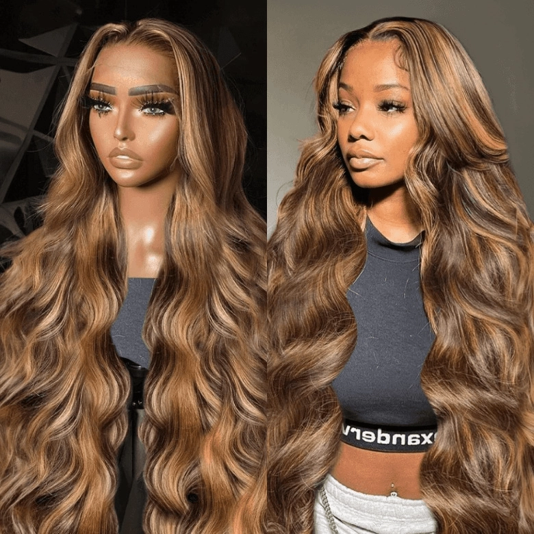 Geeta Body Wave Honey Blonde Highlight 13x4 HD Transparent Lace Front Wig 100% Virgin Human Hair Wig