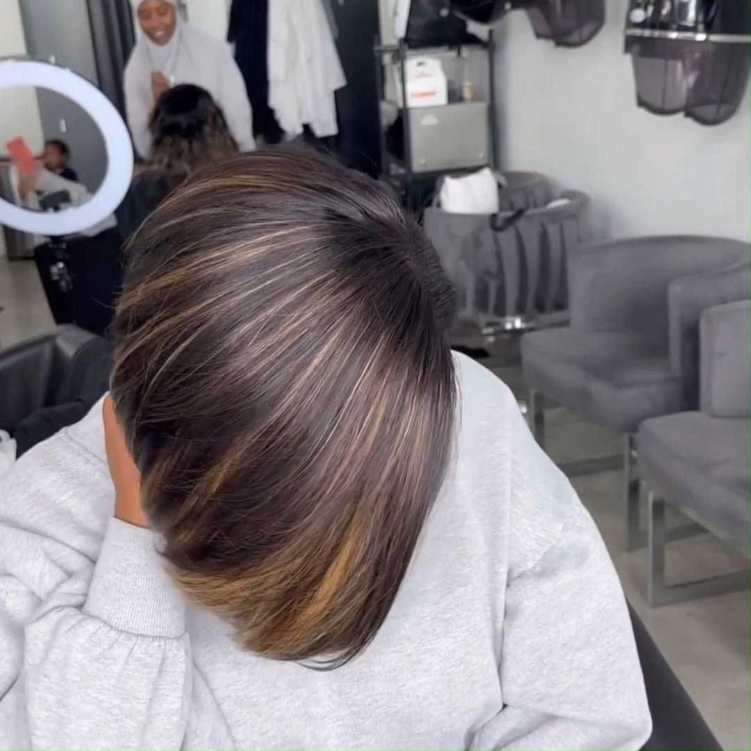 Geeta Brown Highlight Side Part Short Bob Wig Glueless Straight Lace Front Human Hair Wigs Pre Plucked