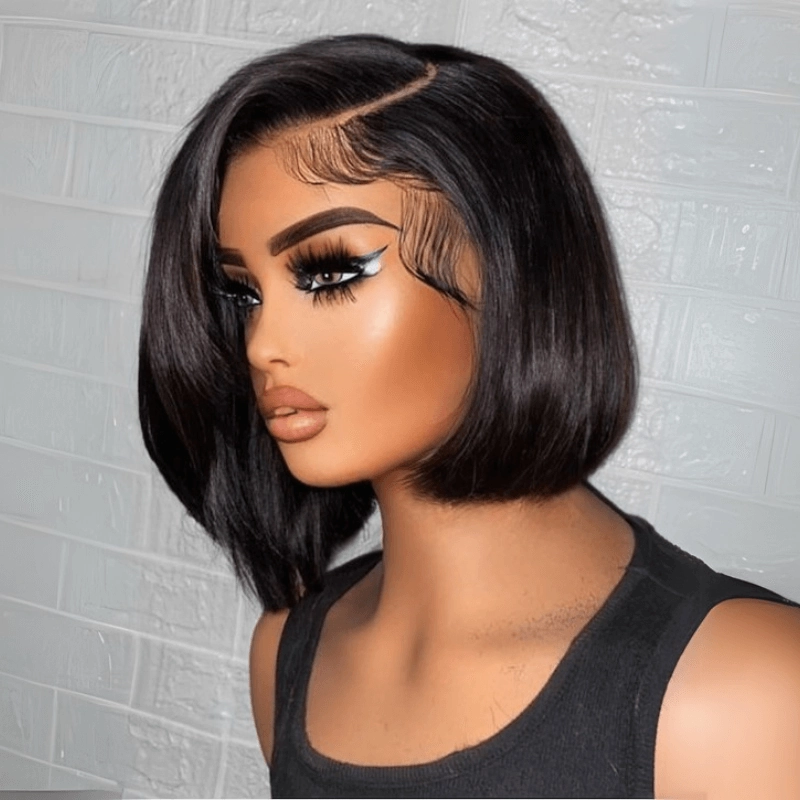 Geeta Brown Highlight Side Part Short Bob Wig Glueless Straight Lace Front Human Hair Wigs Pre Plucked