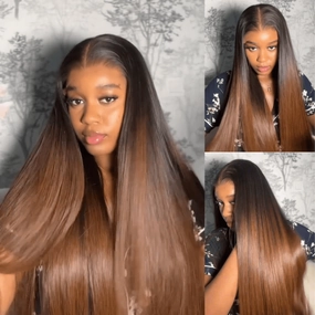 Geeta Brown Straight Glueless Wigs T1B/2/4 Ombre 13X4 Lace Front Wig Human Hair Pre Plucked