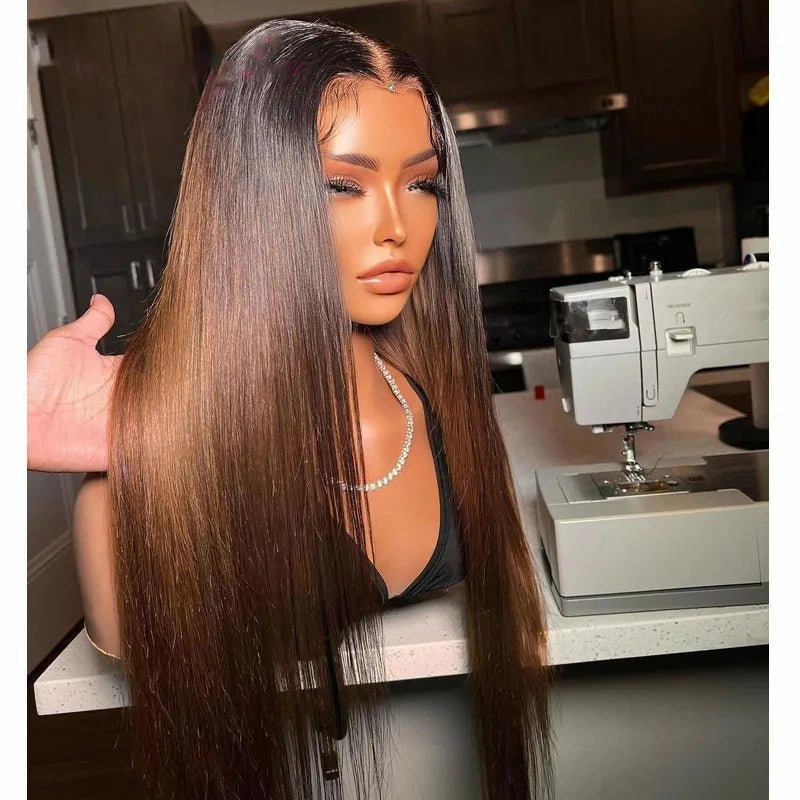 Geeta Brown Straight Glueless Wigs T1B/2/4 Ombre 13X4 Lace Front Wig Human Hair Pre Plucked