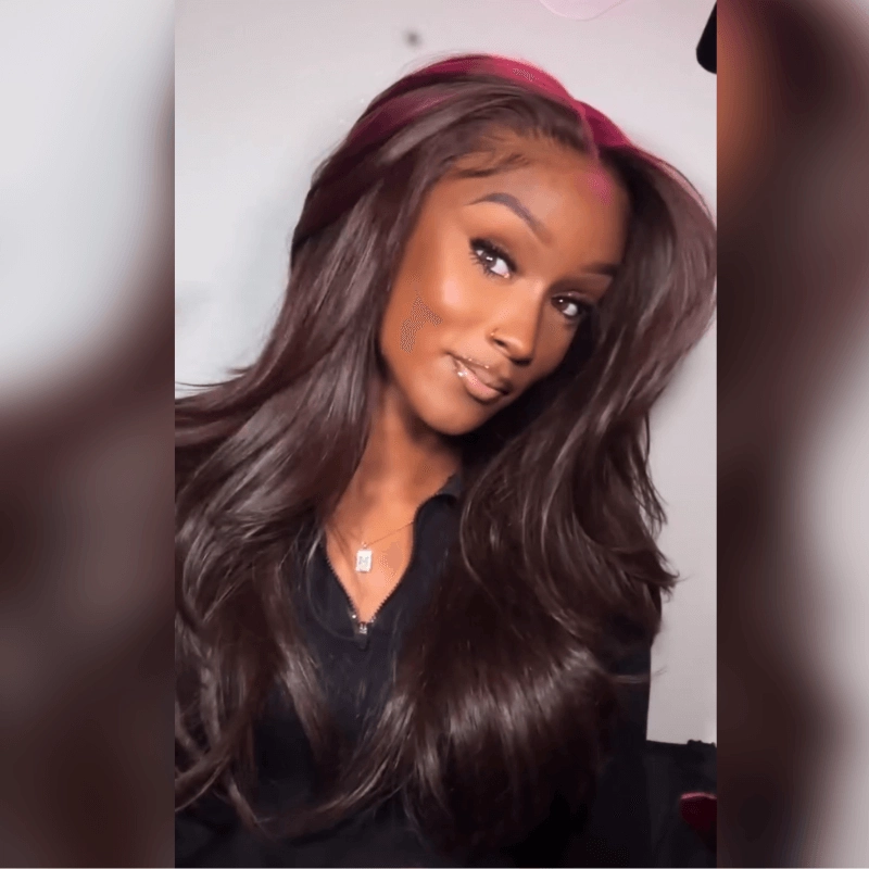 Geeta Chocolate Brown Glueless 13x4 HD Lace Frontal Wigs Body Wave Human Hair Wig