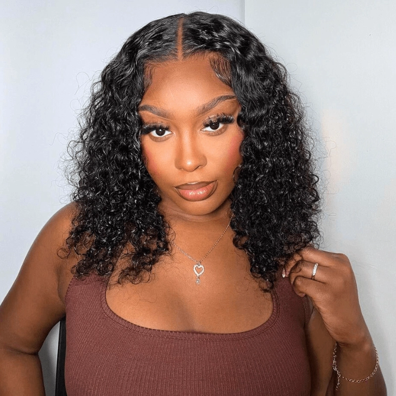 Geeta Curly 5x5 Lace Closure Side Part Glueless Short Bob Wig 100% Human Hair Flash Sale