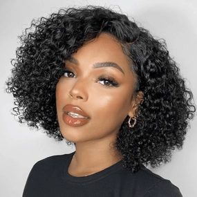 Geeta Curly 5x5 Lace Closure Side Part Glueless Short Bob Wig 100% Human Hair Flash Sale