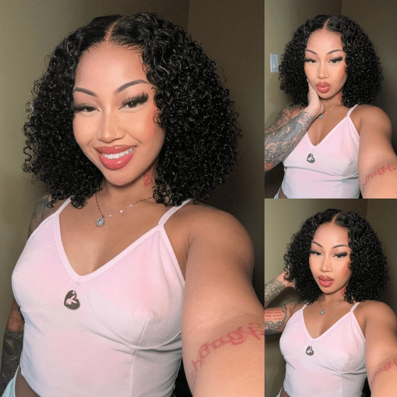 Geeta Curly 5x5 Lace Closure Side Part Glueless Short Bob Wig 100% Human Hair Flash Sale