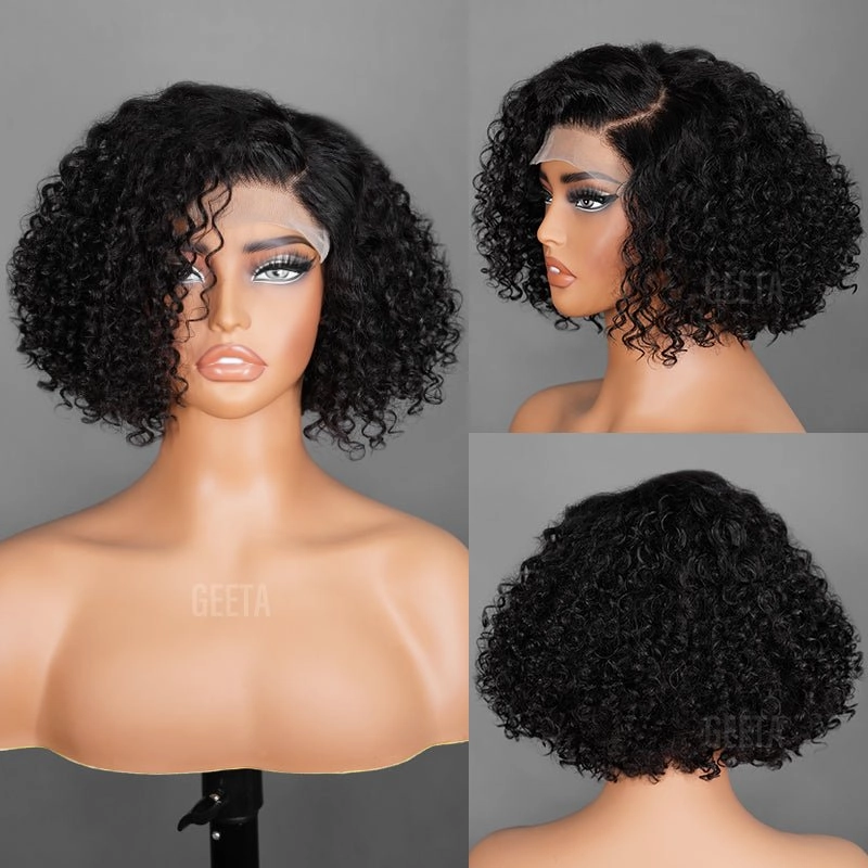 Geeta Curly 5x5 Lace Closure Side Part Glueless Short Bob Wig 100% Human Hair Flash Sale