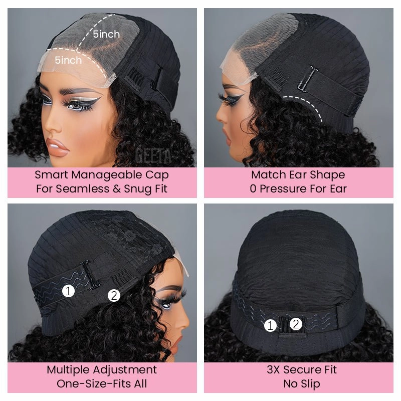 Geeta Curly 5x5 Lace Closure Side Part Glueless Short Bob Wig 100% Human Hair Flash Sale