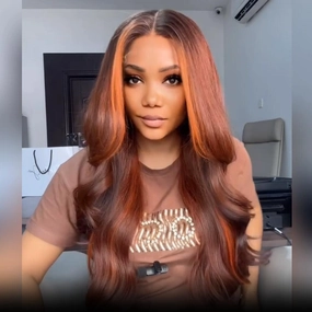 Geeta Dark Brown Highlight Body Wave HD Lace Front Wig Copper Color Face Frame Highlights Human Hair Wigs