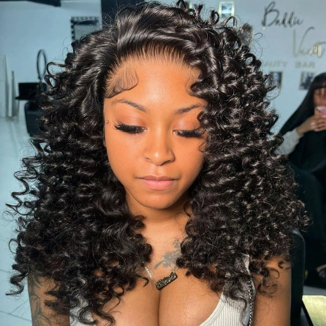 Geeta Fluffy Bouncy Curly Wigs Glueless 6x4 Pre Cut Lace Human Hair Wigs Pre Bleached Hairline