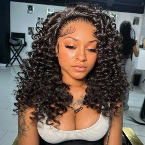 Geeta Fluffy Bouncy Curly Wigs Glueless 6x4 Pre Cut Lace Human Hair Wigs Pre Bleached Hairline