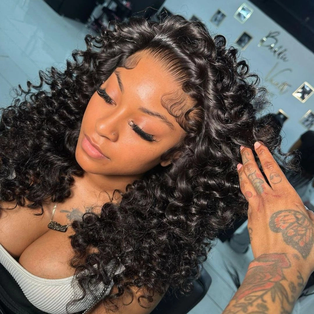 Geeta Fluffy Bouncy Curly Wigs Glueless 6x4 Pre Cut Lace Human Hair Wigs Pre Bleached Hairline