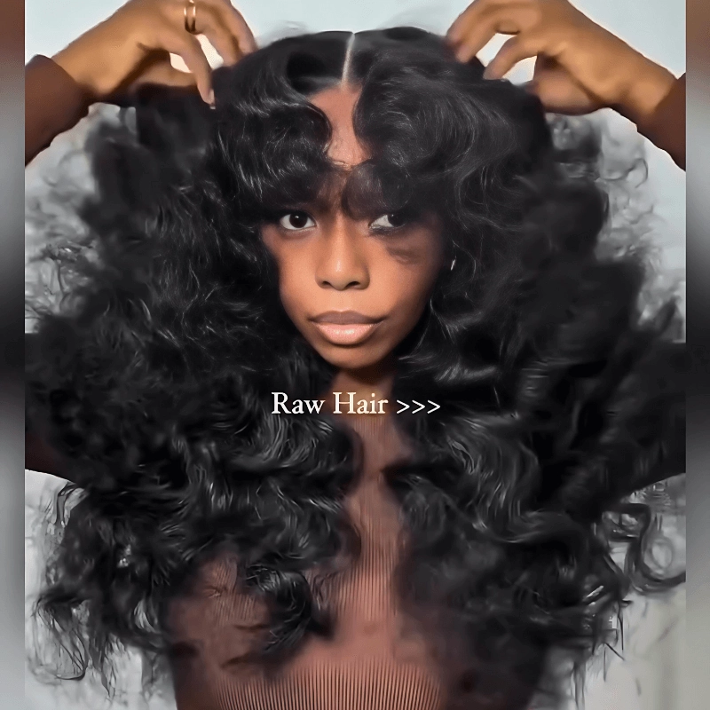 Geeta Fluffy Loose Wave Curtain Bangs Wig 13x4 Lace Front Wigs With Bangs 250% Density