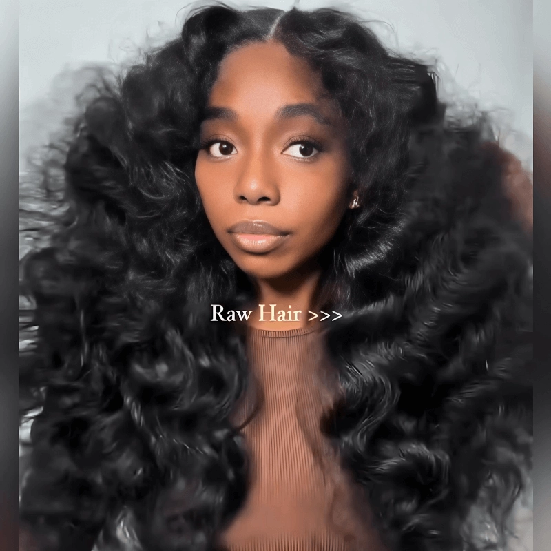 Geeta Fluffy Loose Wave Curtain Bangs Wig 13x4 Lace Front Wigs With Bangs 250% Density