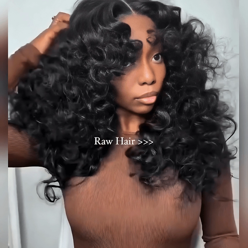 Geeta Fluffy Loose Wave Curtain Bangs Wig 13x4 Lace Front Wigs With Bangs 250% Density