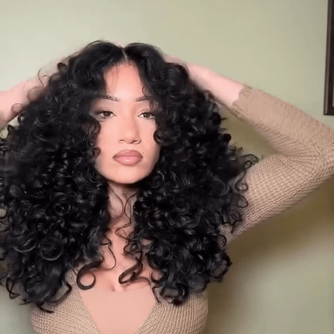 Geeta Full 300% Density Bouncy Curl 13x4 Lace Front Glueless Human Hair Wigs Pre Plucked Pre Cut Lace Front Wigs