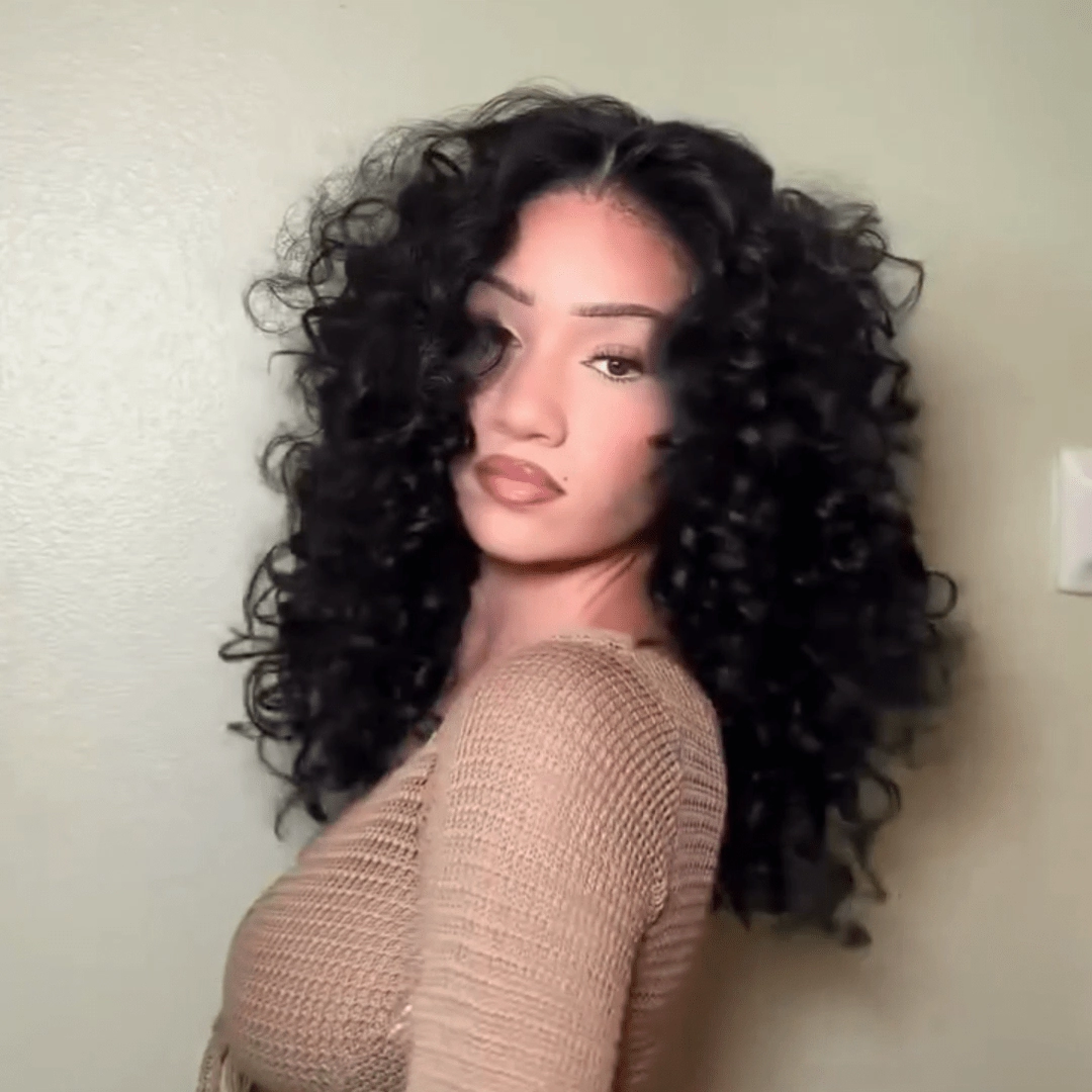Geeta Full 300% Density Bouncy Curl 13x4 Lace Front Glueless Human Hair Wigs Pre Plucked Pre Cut Lace Front Wigs