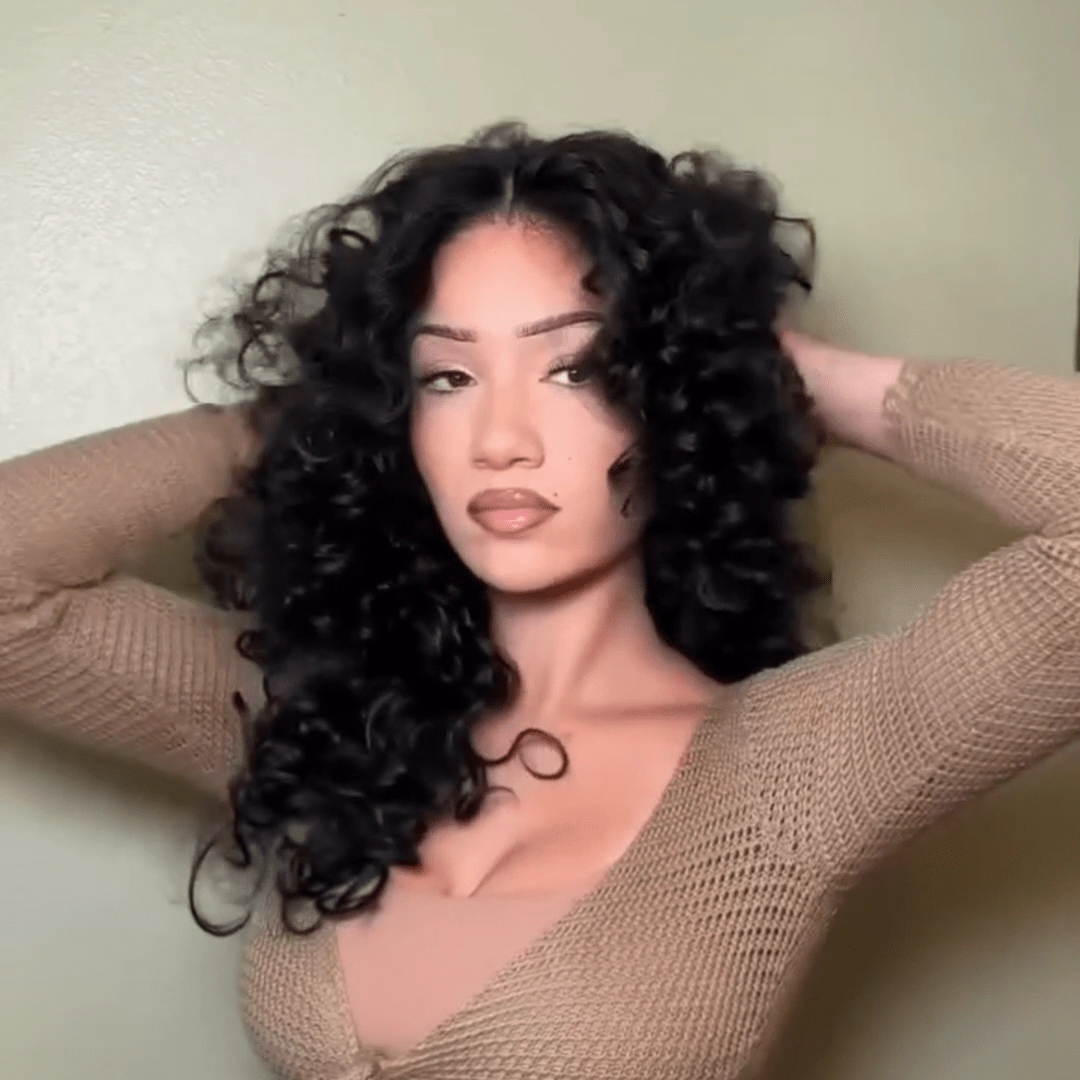 Geeta Full 300% Density Bouncy Curl 13x4 Lace Front Glueless Human Hair Wigs Pre Plucked Pre Cut Lace Front Wigs