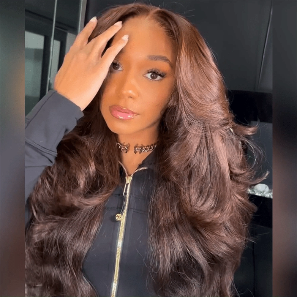 Geeta Full 300% Density Chocolate Brown Human Hair Glueless Lace Closure/Front Colored Loose Wave Wig