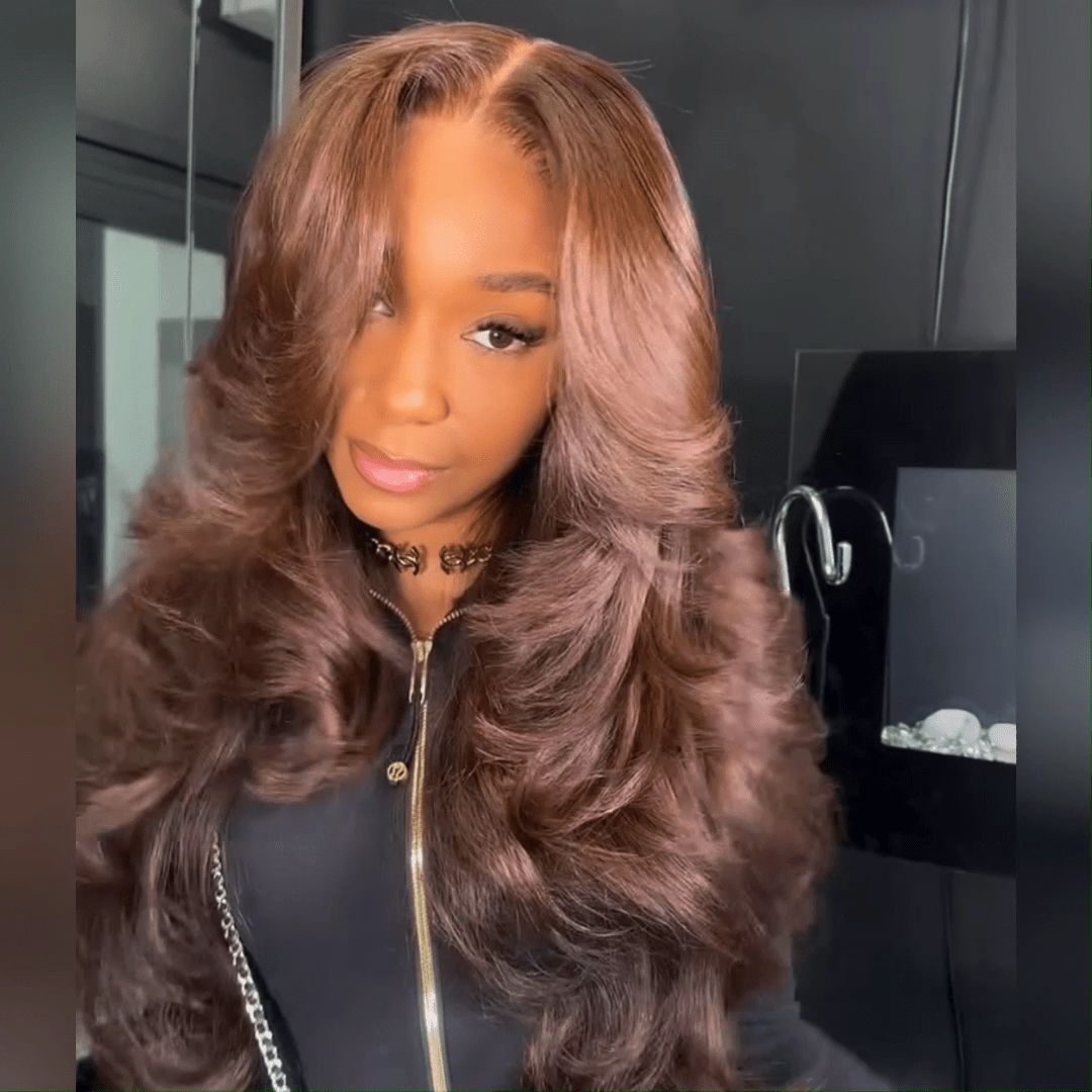 Geeta Full 300% Density Chocolate Brown Human Hair Glueless Lace Closure/Front Colored Loose Wave Wig