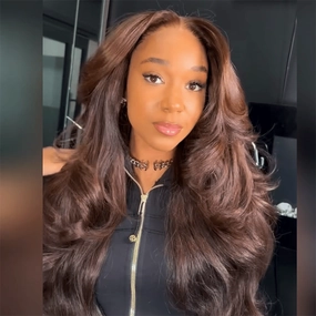 Geeta Full 300% Density Chocolate Brown Human Hair Glueless Lace Closure/Front Colored Loose Wave Wig