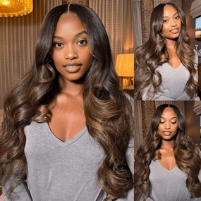 Geeta Full 300% Density Dark Brown With Highlights Loose Body Wave Wig Glueless Wigs Human Hair Pre Plucked