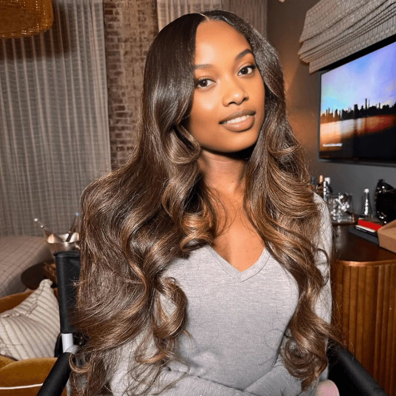 Geeta Full 300% Density Dark Brown With Highlights Loose Body Wave Wig Glueless Wigs Human Hair Pre Plucked