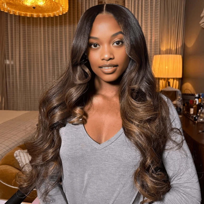 Geeta Full 300% Density Dark Brown With Highlights Loose Body Wave Wig Glueless Wigs Human Hair Pre Plucked