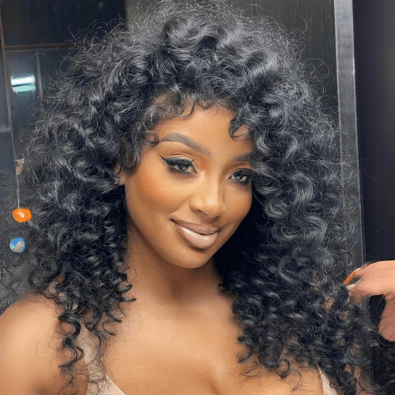Geeta Full Resilient Curly Glueless Wig Human Hair 13x4 Lace Front Wig Pre Plucked 250% Density